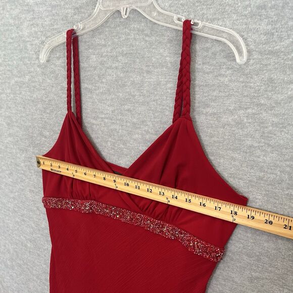 Bisou Bisou Red Babydoll Beaded Tango Dress 14 Beaded Chiffon Romantic Y2K Fairy - Picture 7 of 11